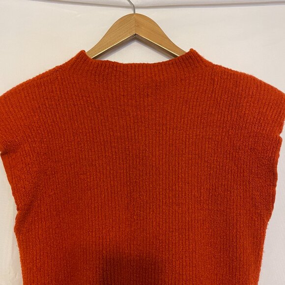 Aritzia Babaton Hazlitt Merino Wool Sweater Shoulder Pads Mock Neck Orange/Red. - Picture 8 of 12